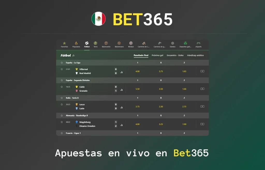 Apuestas en vivo en Bet 365