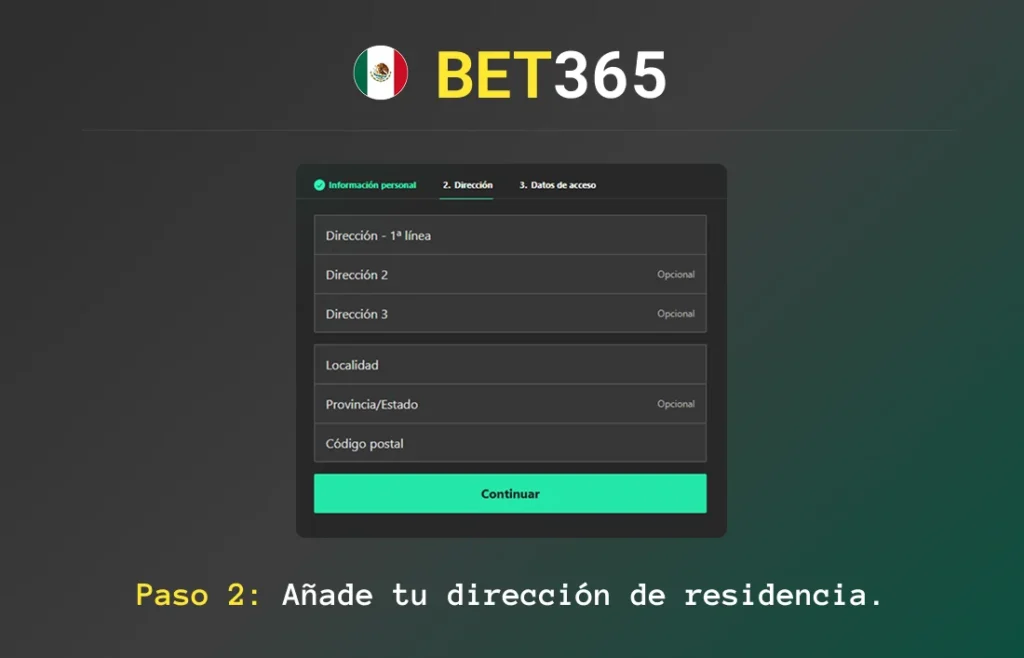 Paso 2: dirección de residencia en Bet365