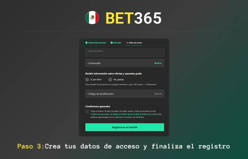Paso 3: crea acceso y finaliza registro